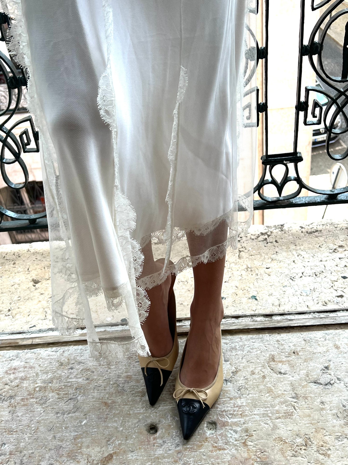 Vintage Chanel CC Two-Toned Beige & Black Mules