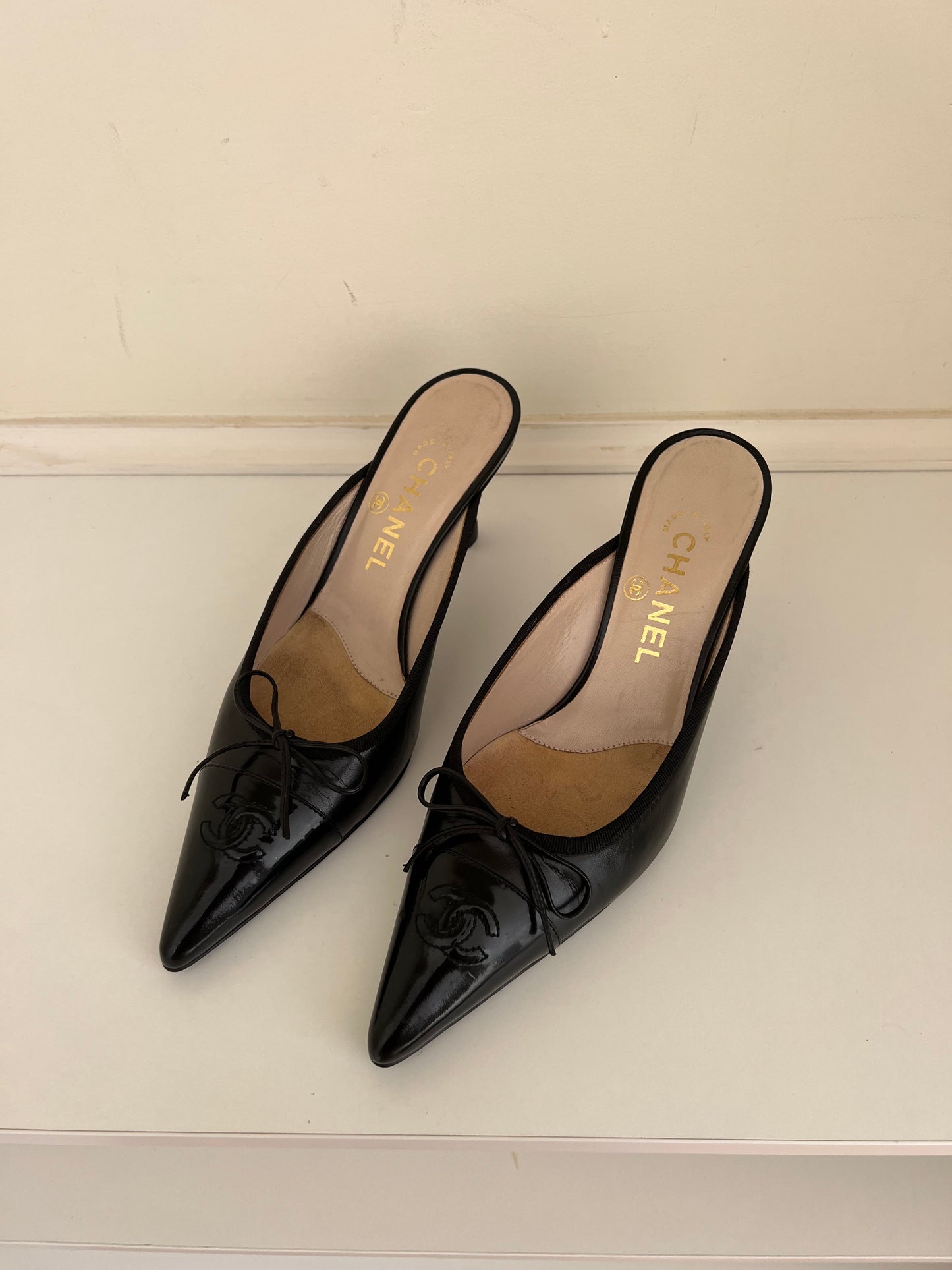 Black Vintage Chanel CC Mules