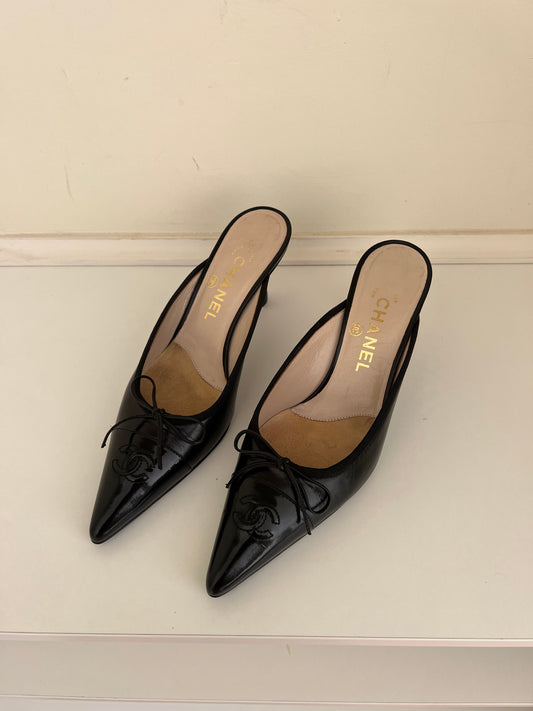Black Vintage Chanel CC Mules
