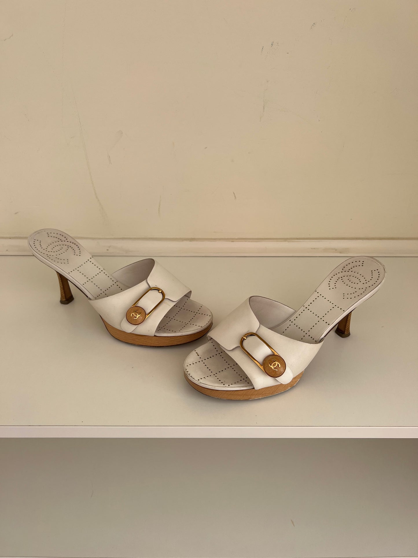 Chanel Vintage White Mules