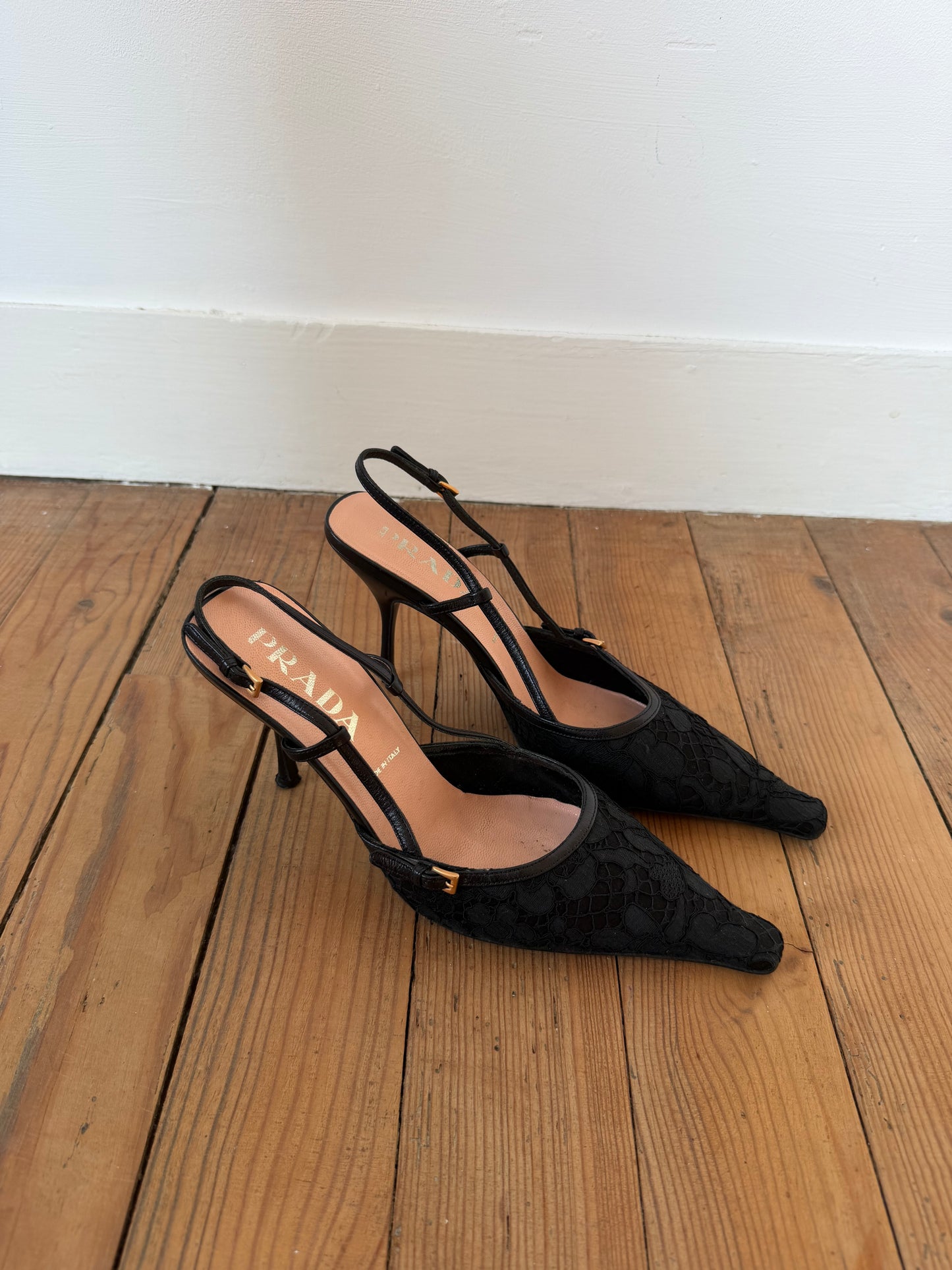 Vintage Prada Lace Slingback Pumps