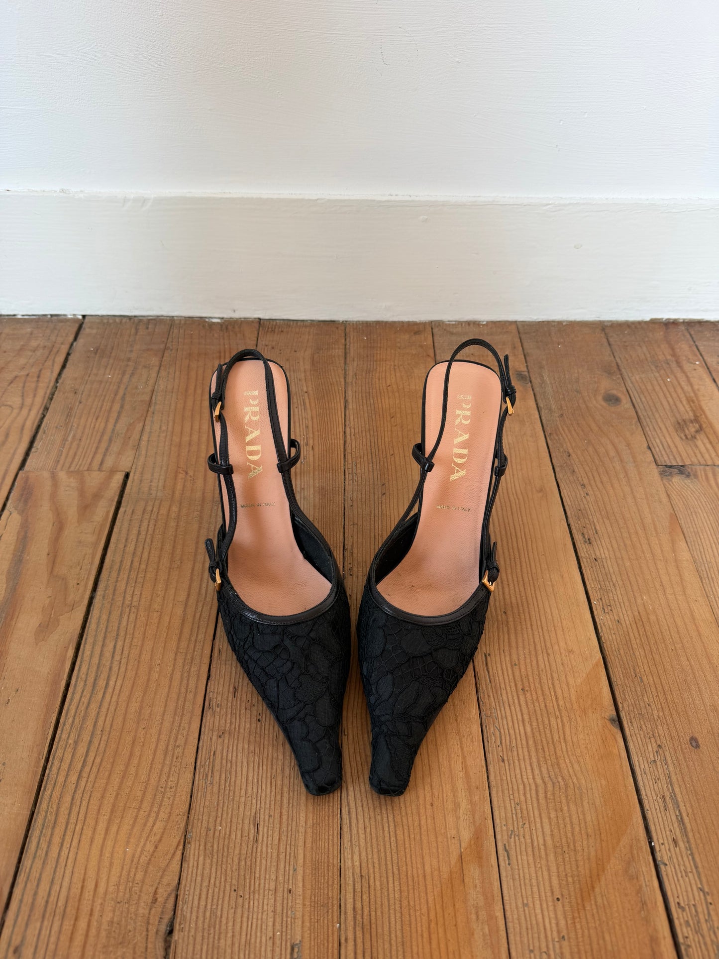 Vintage Prada Lace Slingback Pumps