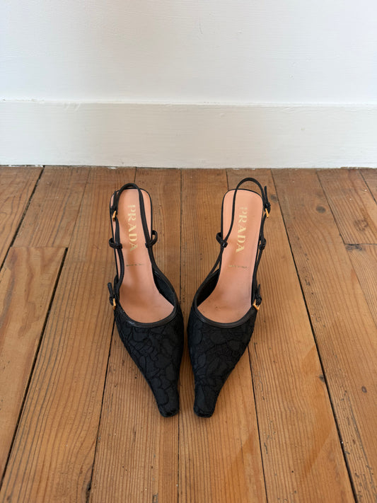 Vintage Prada Lace Slingback Pumps