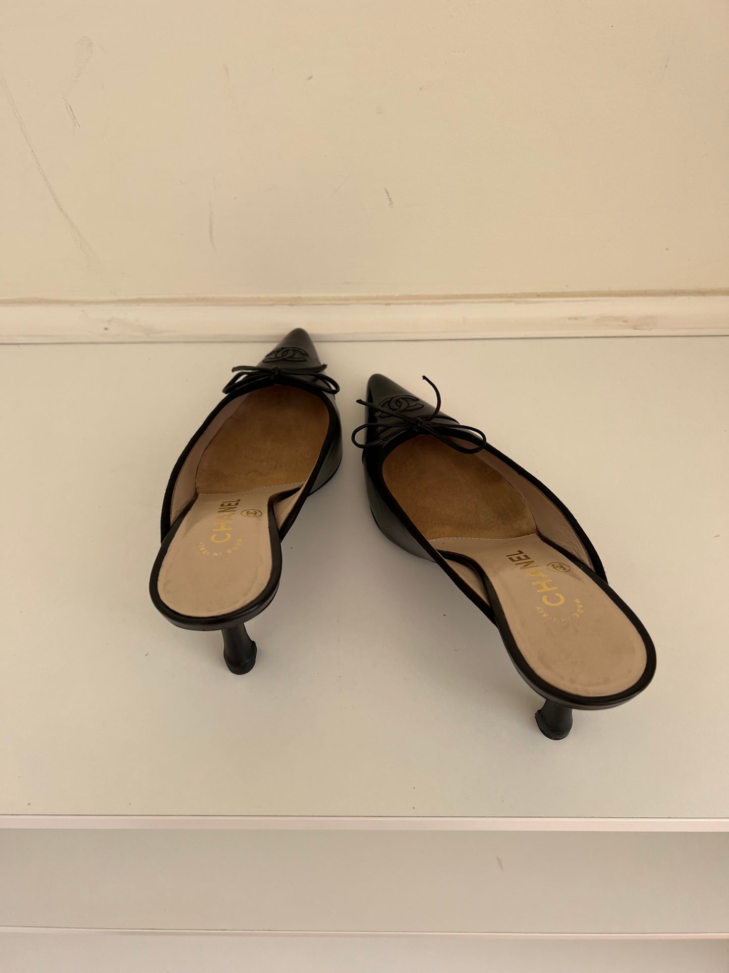 Black Vintage Chanel CC Mules