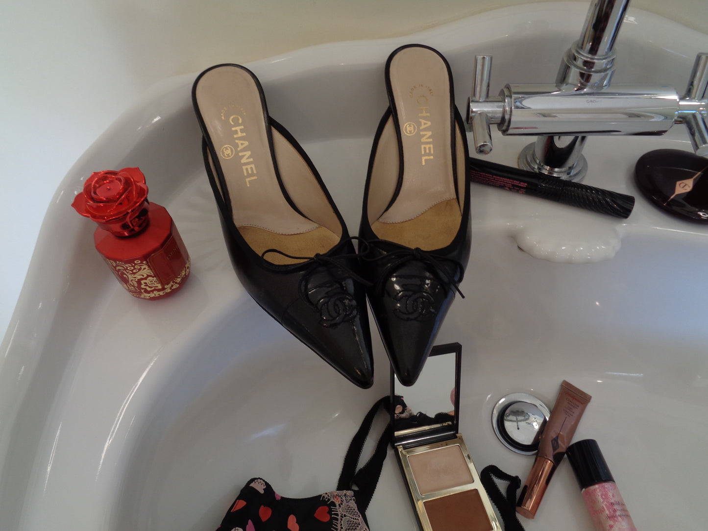 Black Vintage Chanel CC Mules