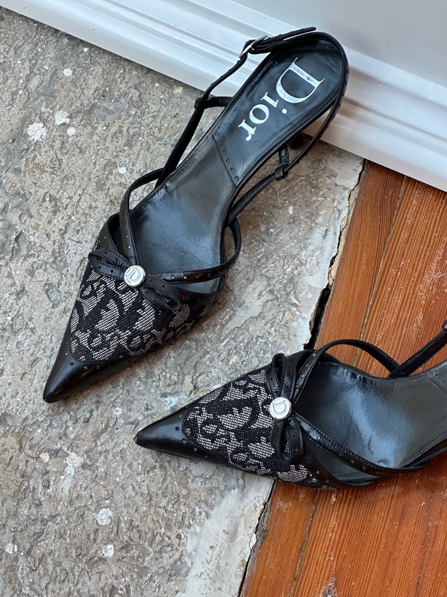 Dior Vintage Monogram Cloth Slingback Heels