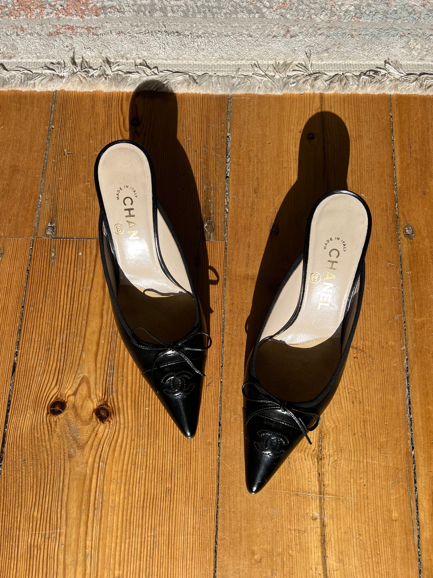 Black Vintage Chanel CC Mules