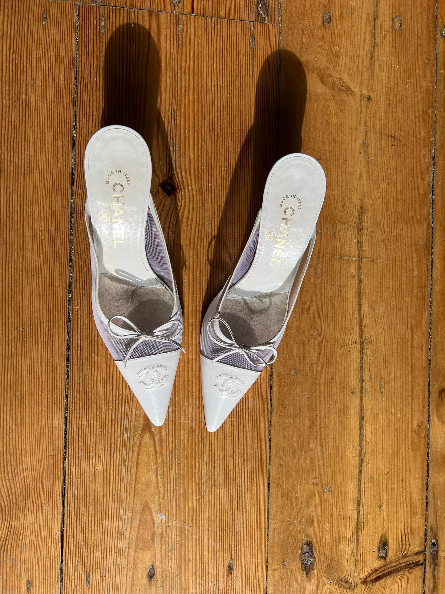 Chanel Vintage White CC Mules