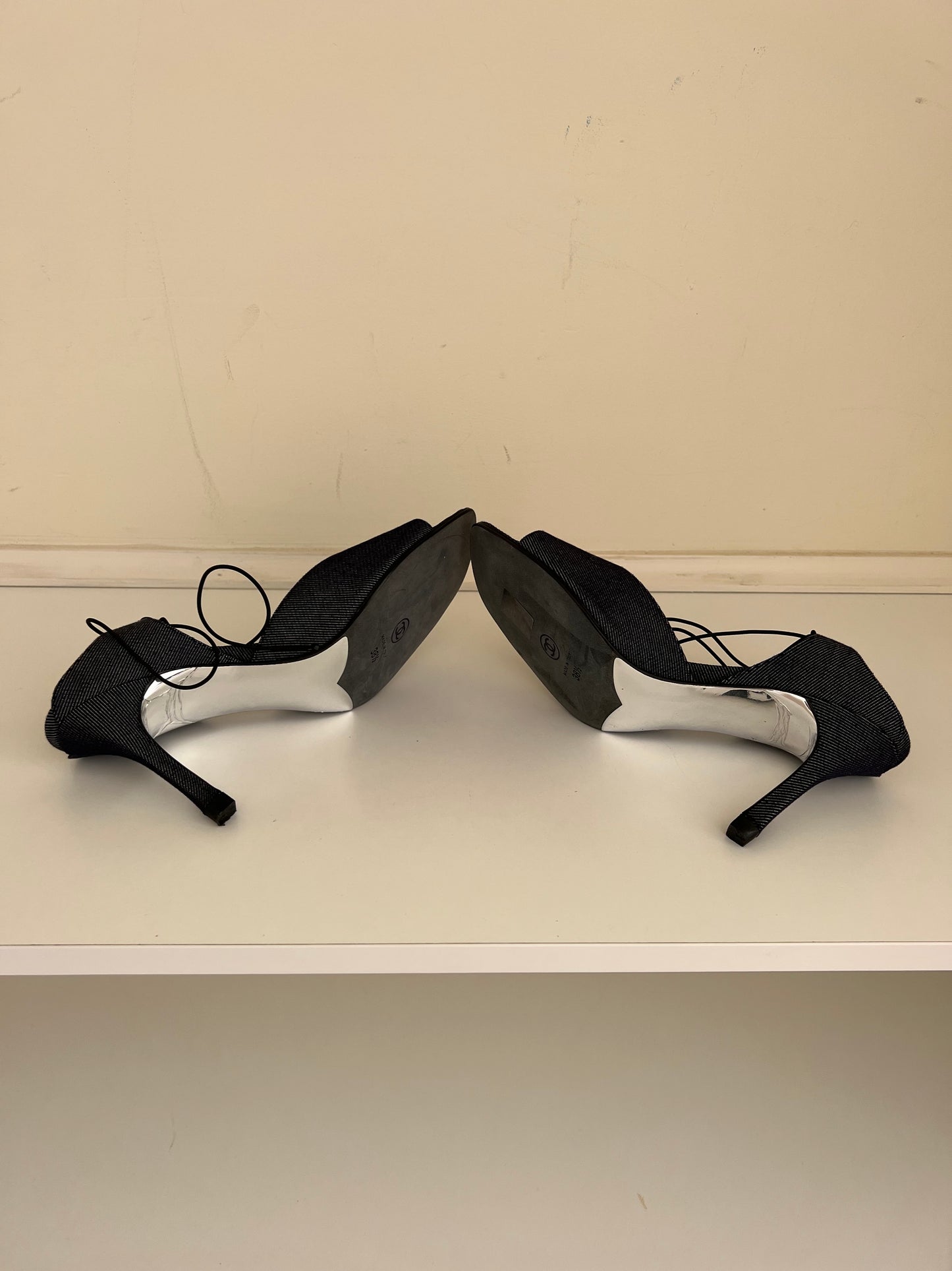 Vintage Chanel Denim Wrap Around Sandal Heels