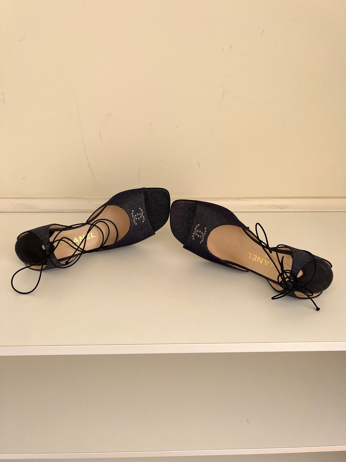 Vintage Chanel Denim Wrap Around Sandal Heels