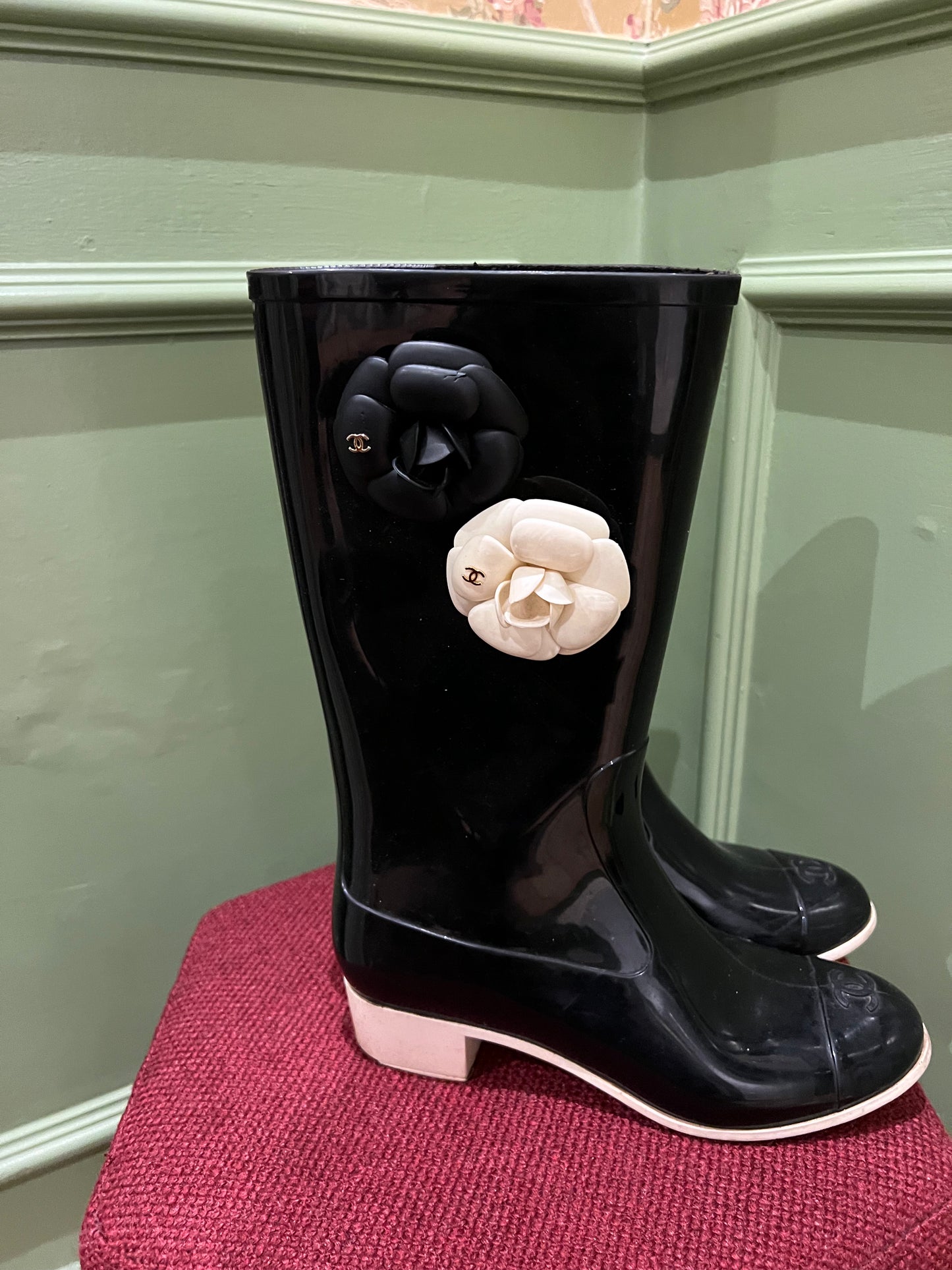 Chanel Flower Two Toned Rain Boots