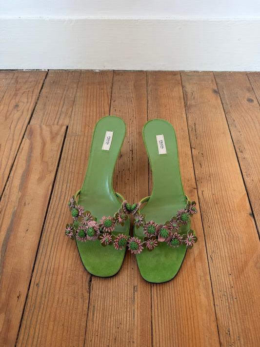 Vintage Prada Floral Appliqué Heels
