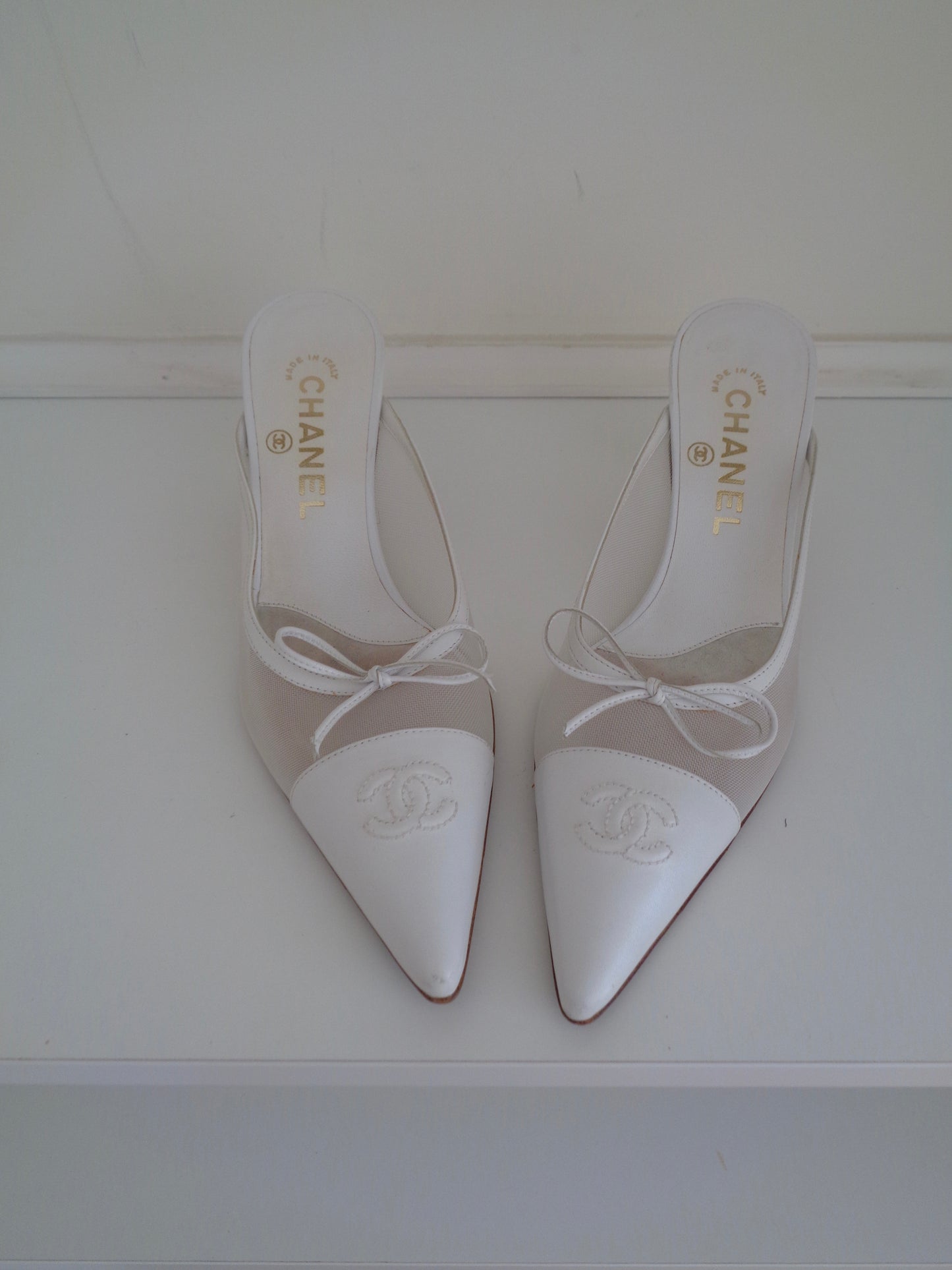 Chanel Vintage White CC Mules