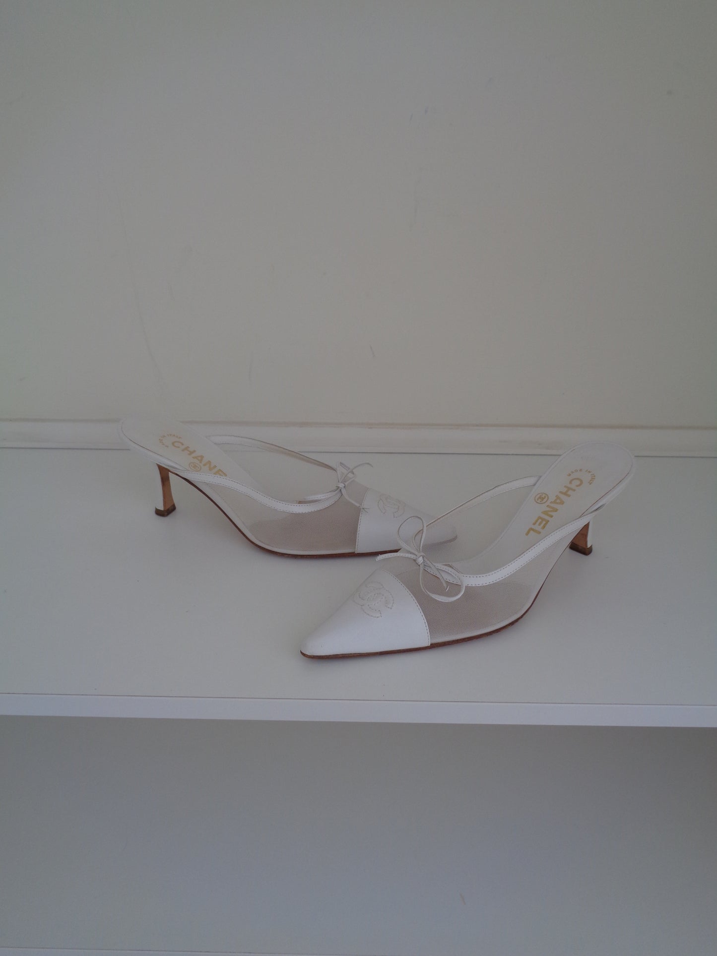 Chanel Vintage White CC Mules