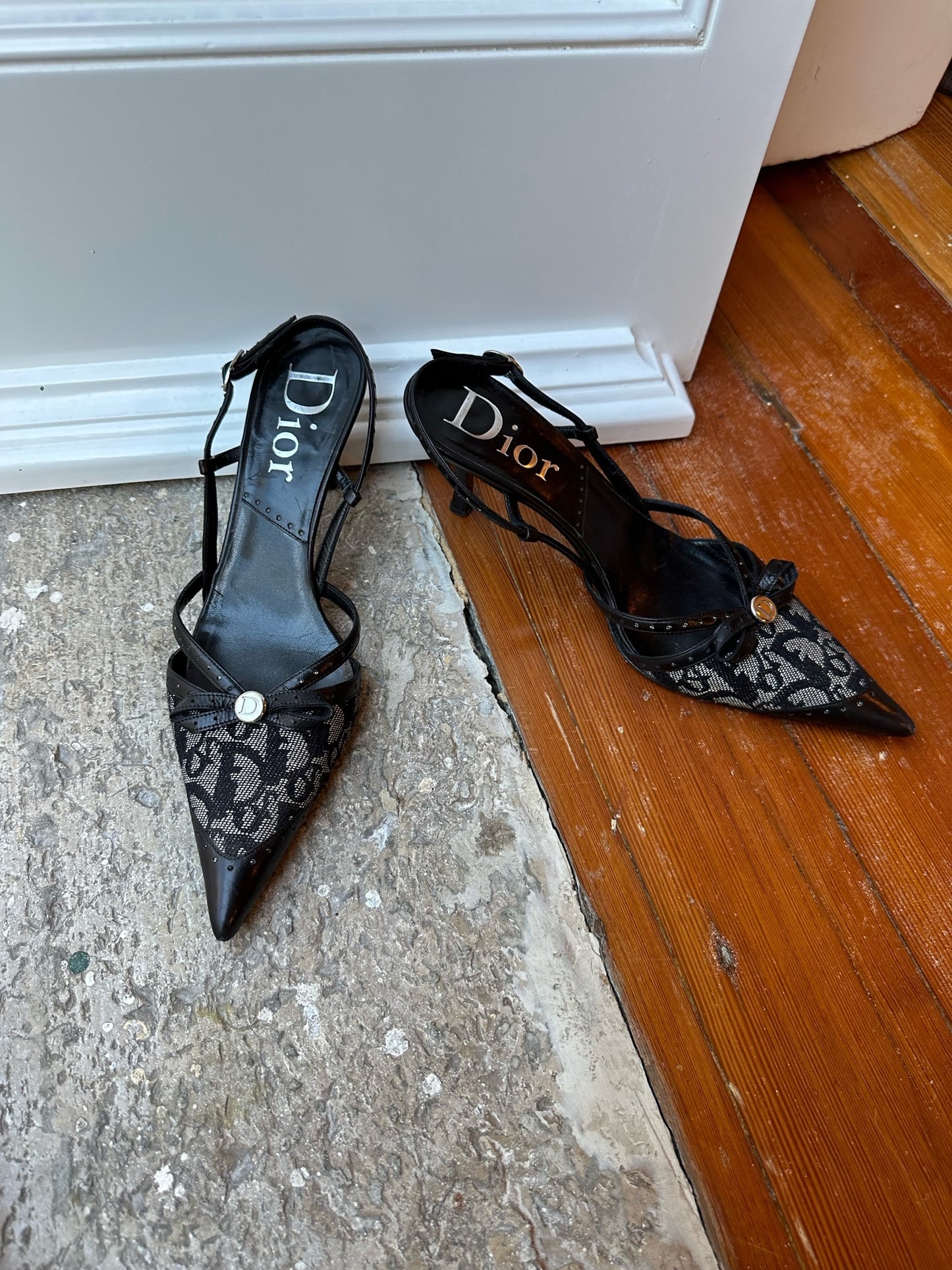 Dior Vintage Monogram Cloth Slingback Heels