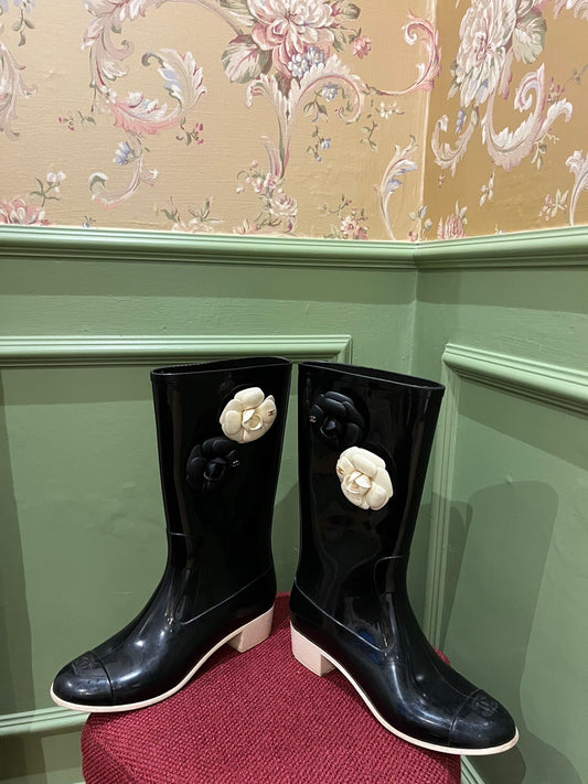 Chanel Flower Two Toned Rain Boots