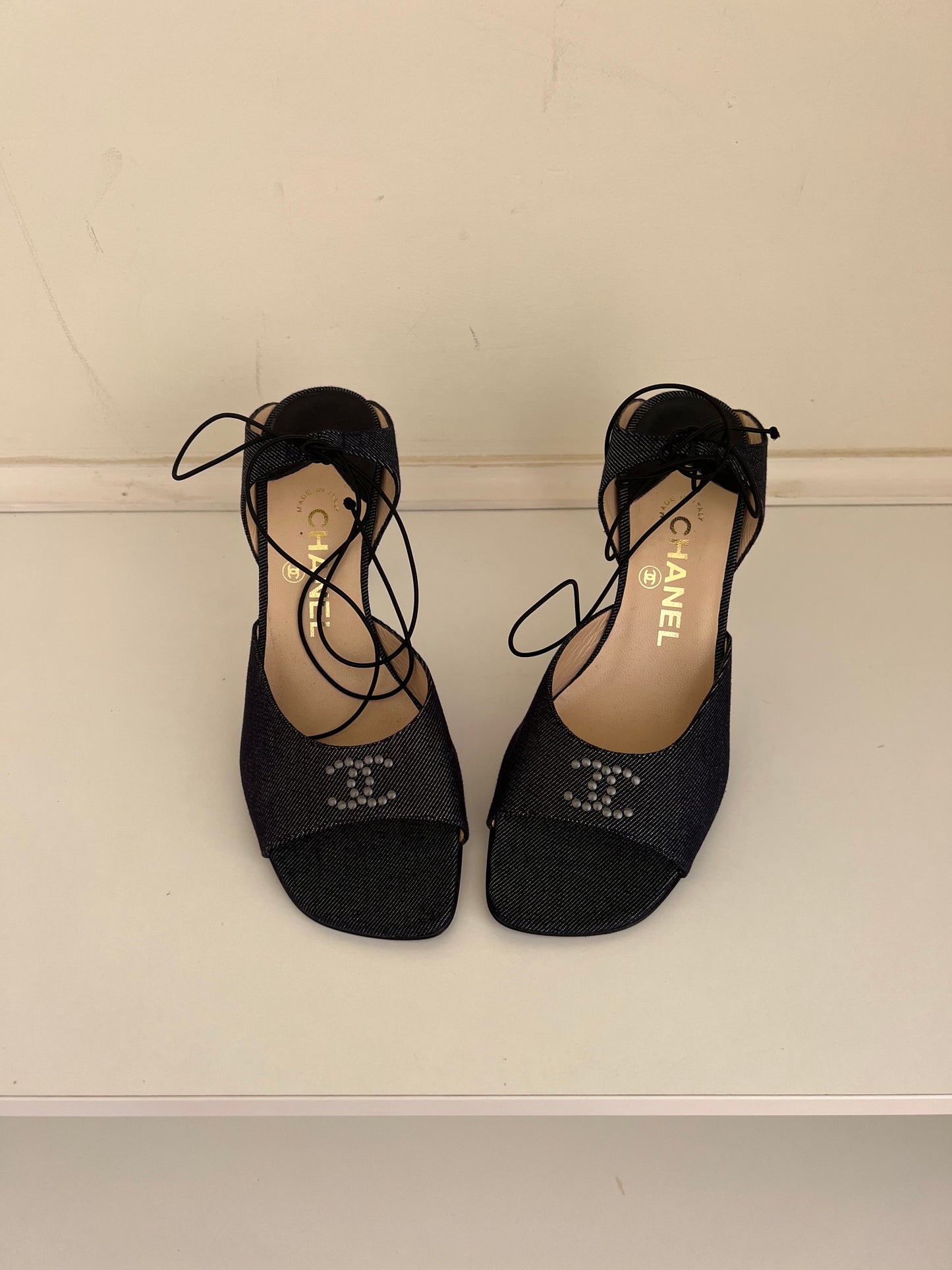 Vintage Chanel Denim Wrap Around Sandal Heels