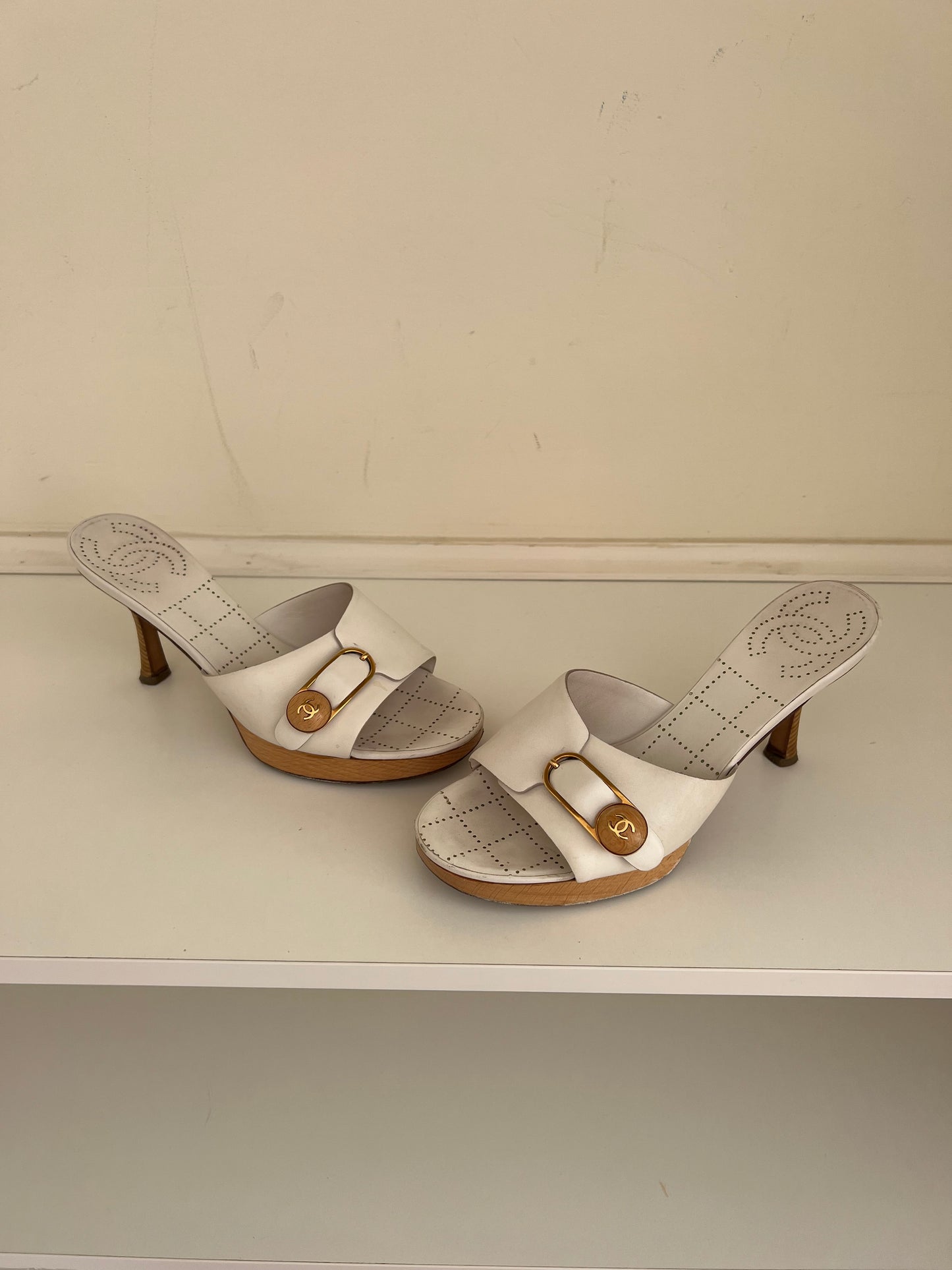 Chanel Vintage White Mules