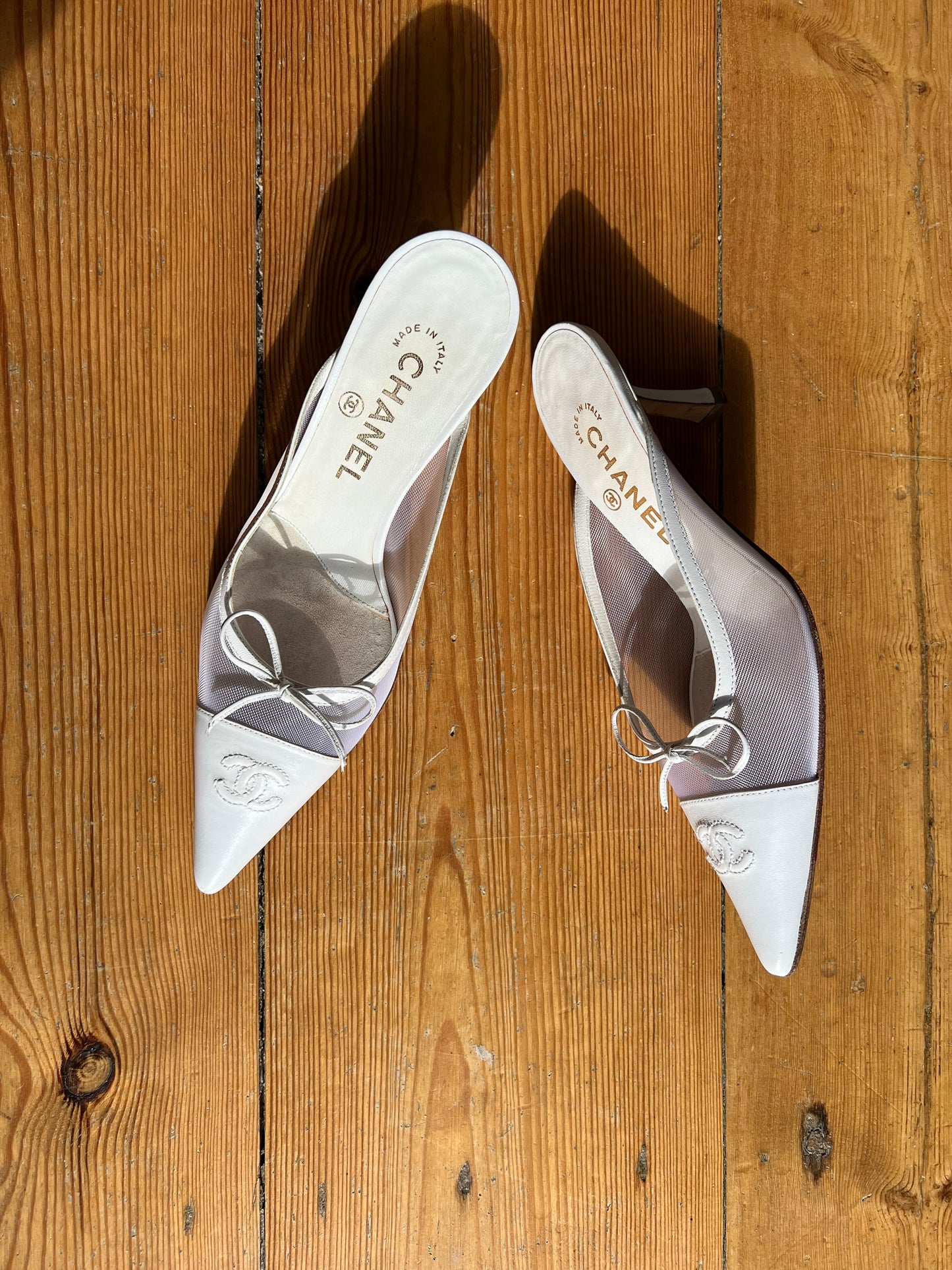 Chanel Vintage White CC Mules