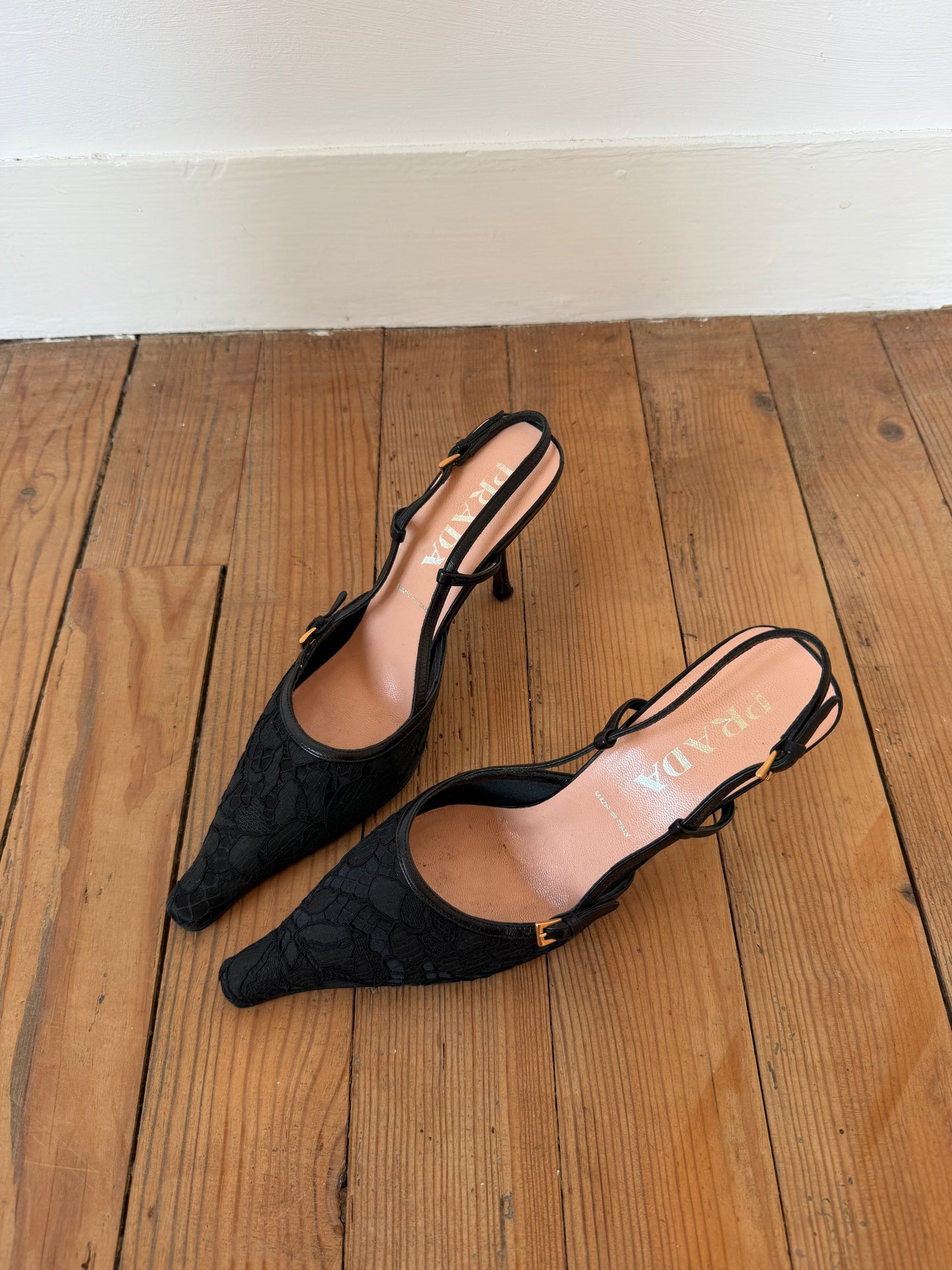 Vintage Prada Lace Slingback Pumps