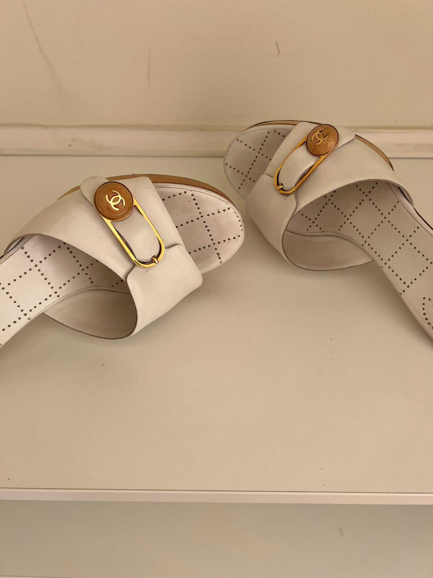 Chanel Vintage White Mules