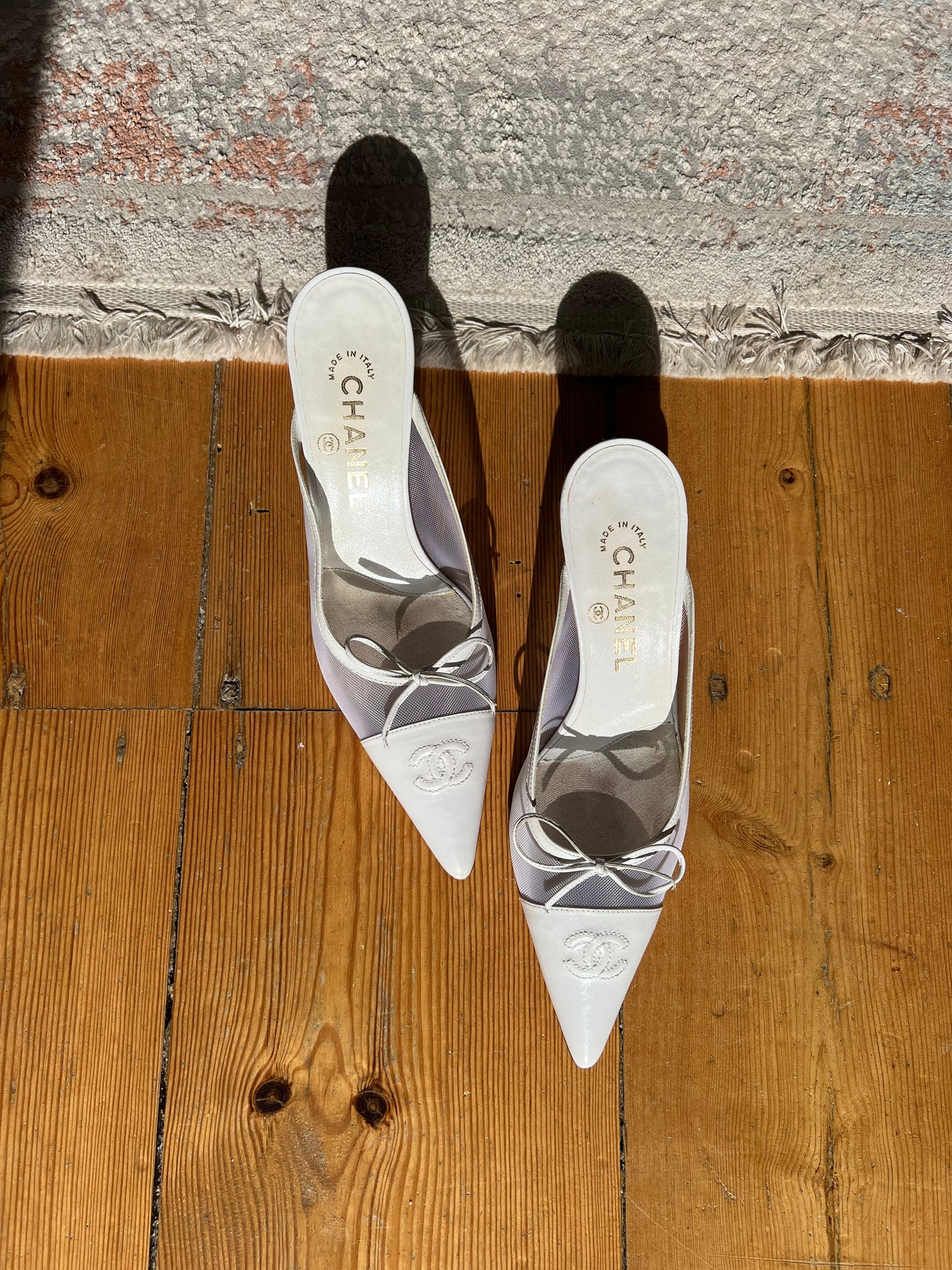 Chanel Vintage White CC Mules