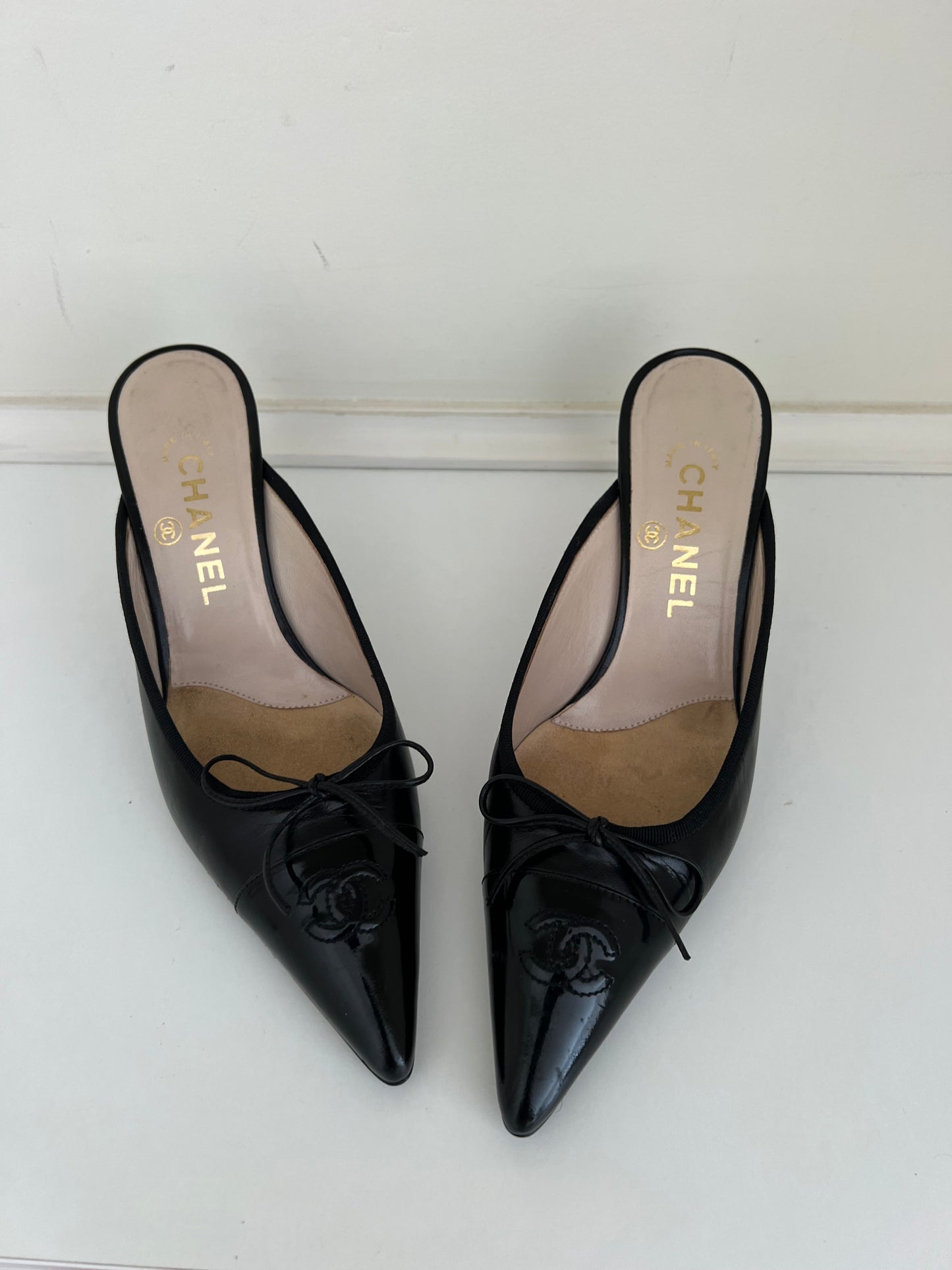 Black Vintage Chanel CC Mules