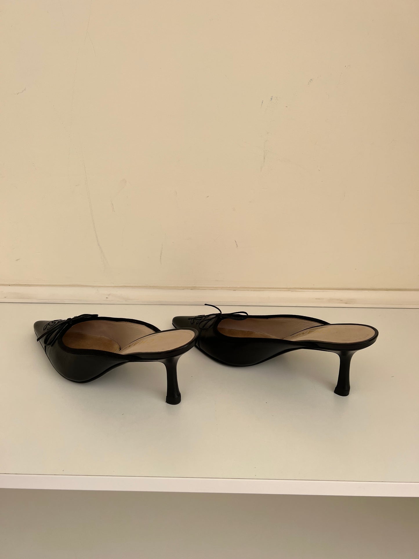 Black Vintage Chanel CC Mules
