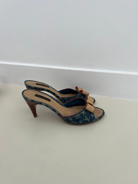 Louis Vuitton Vintage Denim Bow Mules