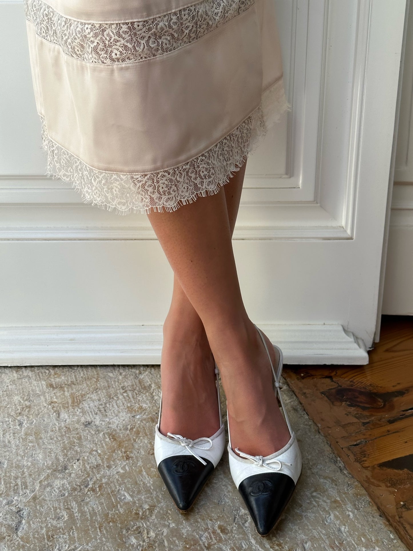 Chanel CC Two-Toned White&Black Slingbacks