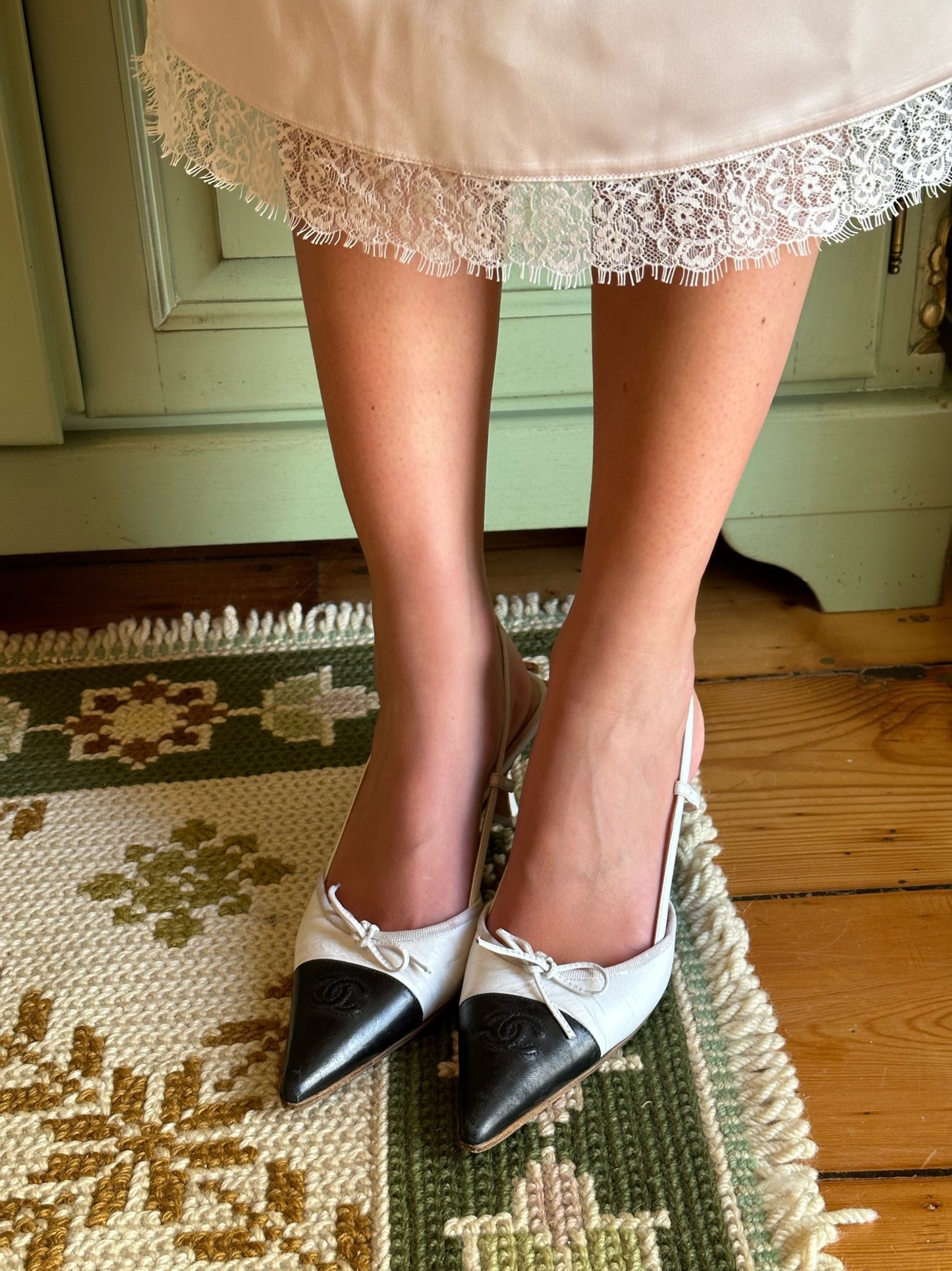 Chanel CC Two-Toned White&Black Slingbacks