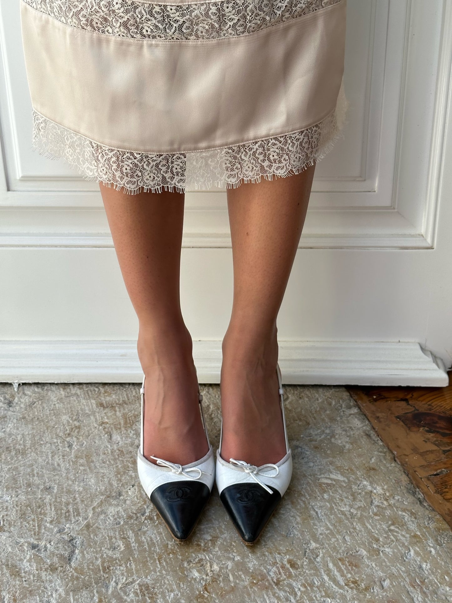 Chanel CC Two-Toned White&Black Slingbacks