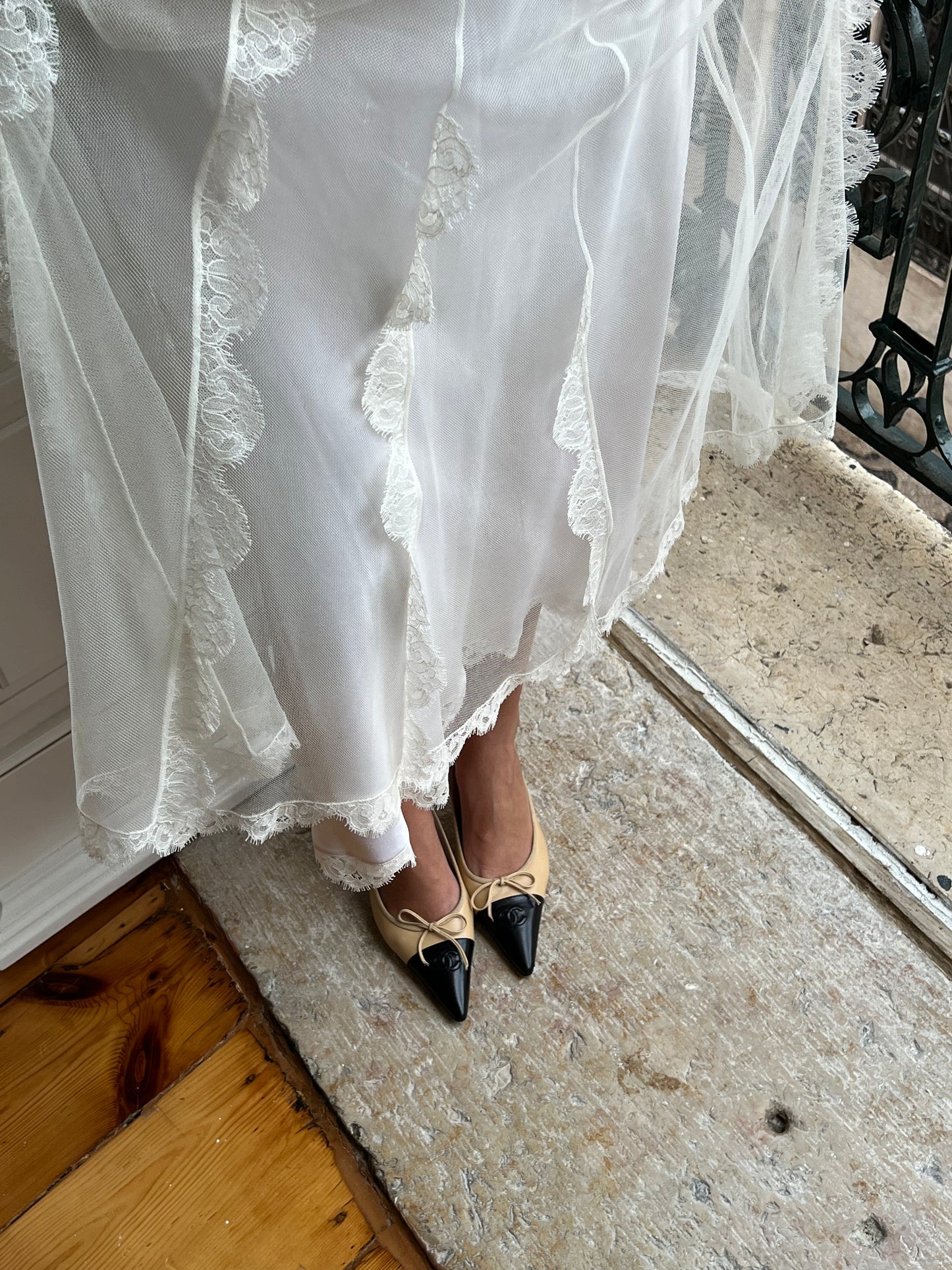 Vintage Chanel CC Two-Toned Beige & Black Mules