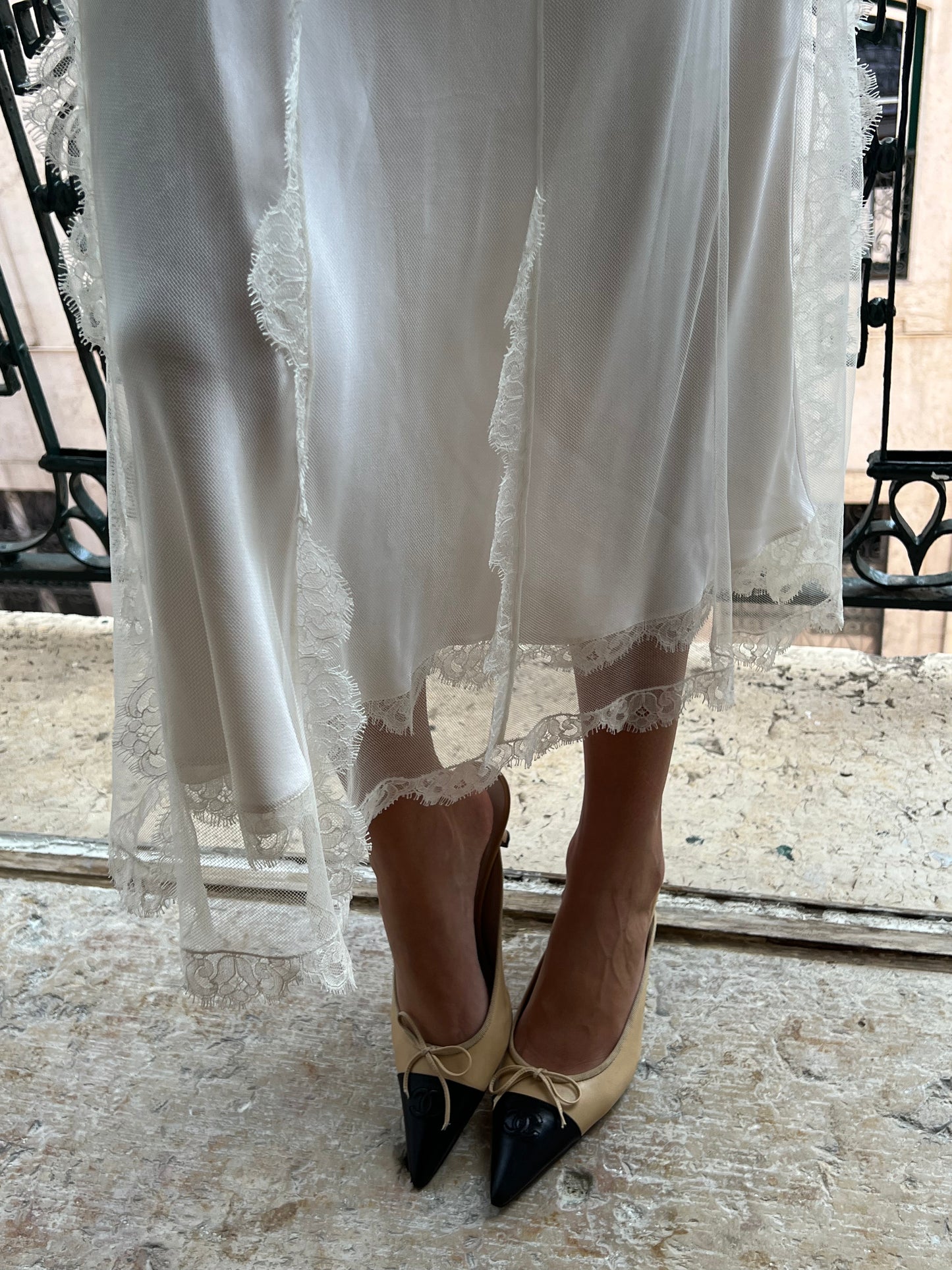 Vintage Chanel CC Two-Toned Beige & Black Mules