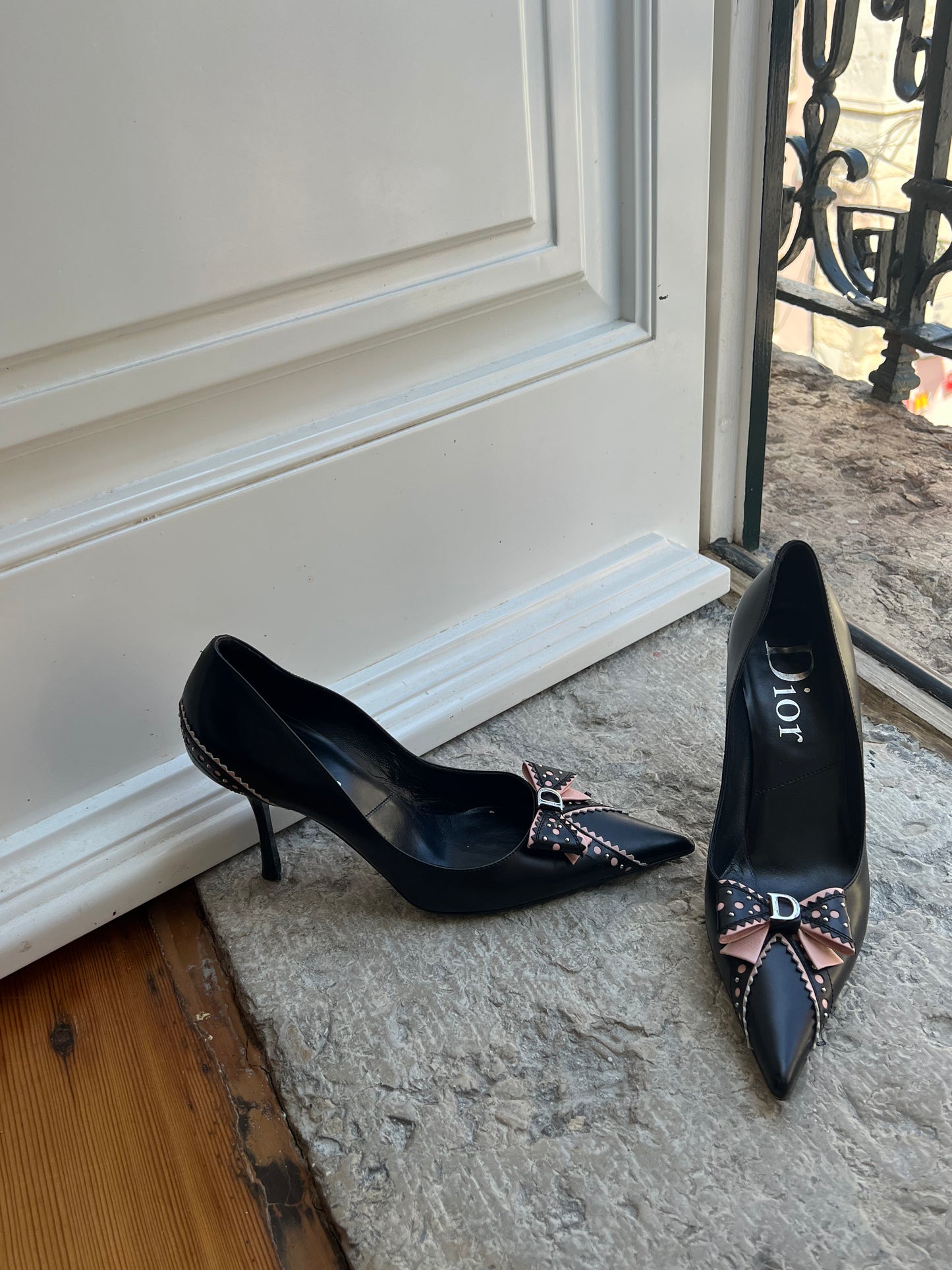Black & Pink Bow Dior Heels